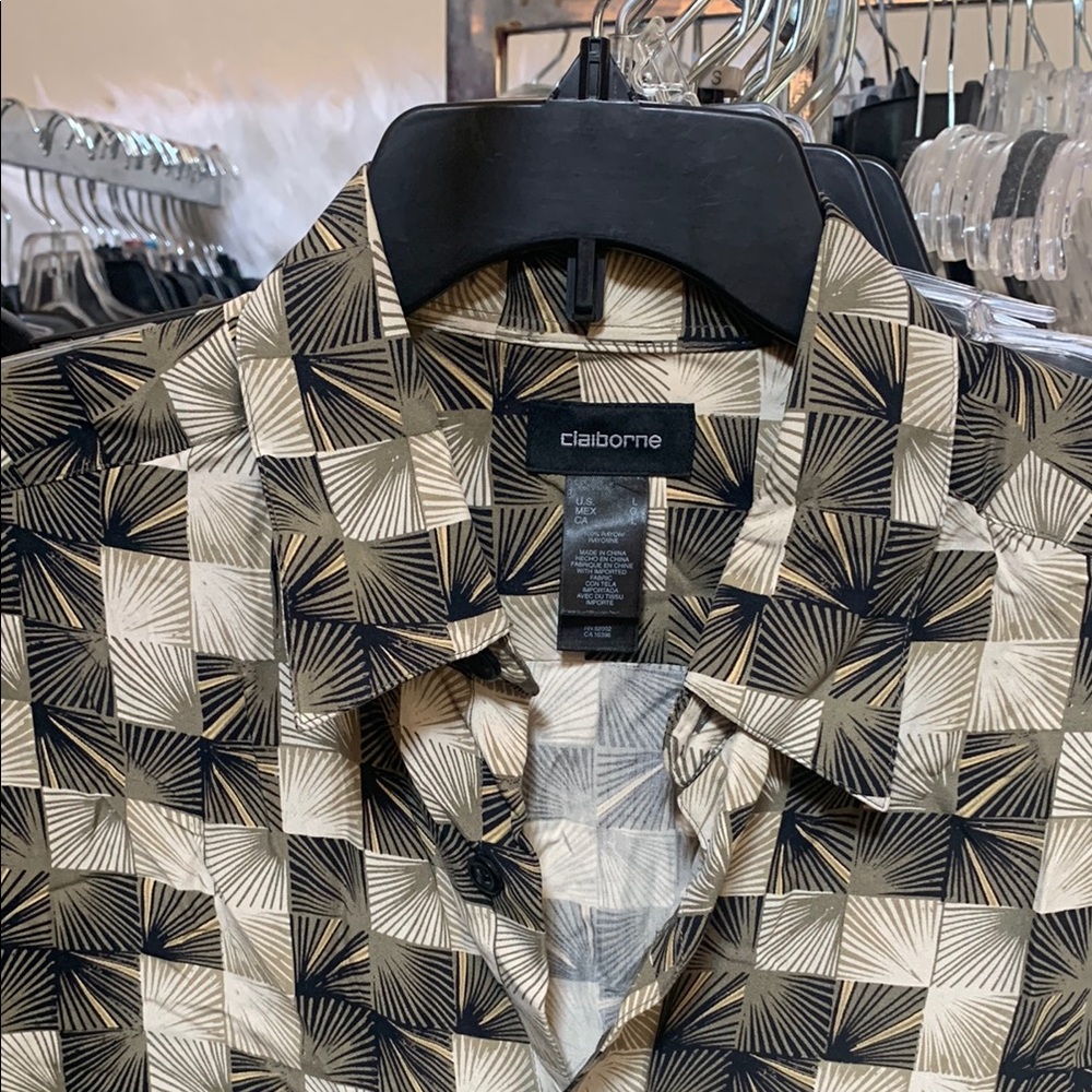 Claiborne Black and Tan Geometric Shirt